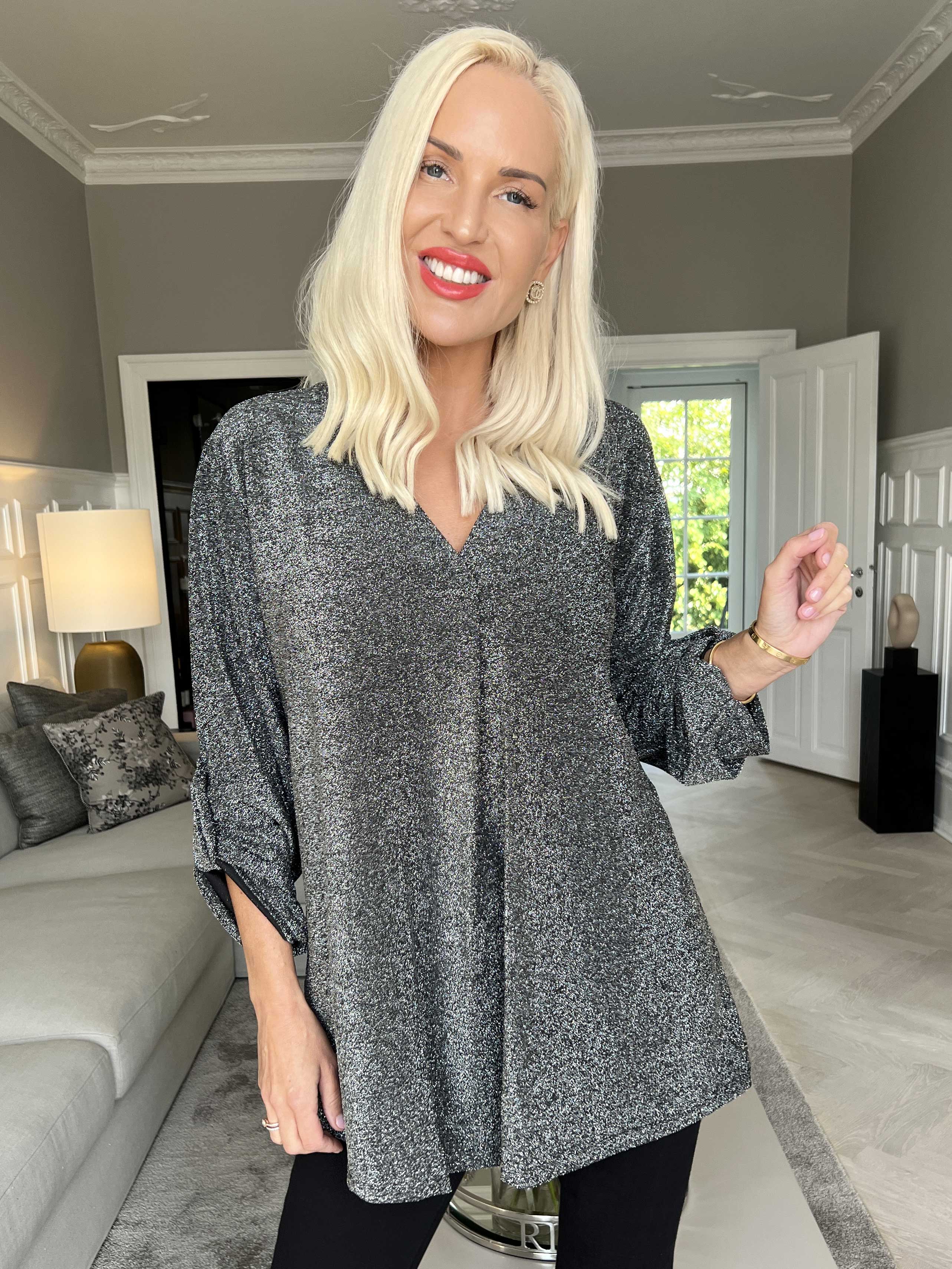 Larna Glitter - Tunika med glimmertråde og v-udskæring